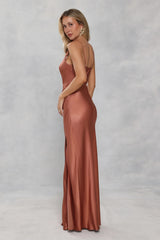 The Evelina Satin Maxi Dress Bronze