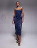 AFRM Marsaille crochet floral lace spaghetti strap midi dress in navy