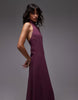 chiffon high halter neck maxi dress in plum