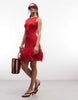 slub fringed mini dress in red