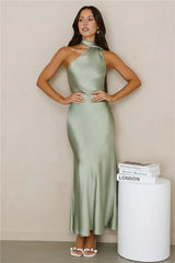 Kissed By Moonlight Satin Maxi Dress Sage