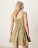 scoop neck pleat waist mini dress in deep putty