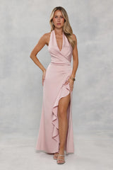 Rosé All Day Halter Satin Maxi Dress Pink