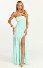 Marguerite Maxi Dress - Strapless Ruched Mesh High Leg Split Dress in Mint