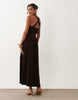 crinkle built up cross back midi dress in chocolate