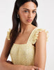 PIECES plisse maxi dress with frill sleeves in pastel yellow floral