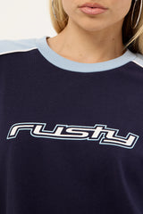 Rusty Fine Line Contrast L/S Tee Navy Blue