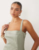 Good American linen blend tailored square neck mini dress in sage green