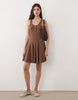 scoop neck button front henley mini dress in chocolate