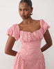 Kaiia exclusive cotton milkmaid puff sleeve hip pleat detail mini dress in red gingham