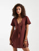 Vero Moda crinkle textured woven tie front mini dress in Andorra red