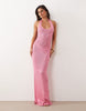 Noughts & Kisses cotton blend halterneck sparkle knit maxi dress in pink