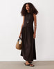 ribbed mix midi dress with drop waist in chocolate