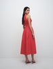 Kaiia exclusive cotton poplin sweetheart neckline button detail dropped v waist midi dress in red