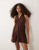 Mango Teen halterneck mini dress in brown