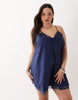 Curve cami V-neck mini sundress with lace overlay in navy