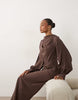 Tall high neck drape maxi dress with drape skirt in brown