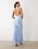 twist detail plunge slinky maxi dress in baby blue
