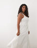 Curve scoop ribbed bodice with poplin skirt midi dress in white