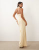 TFNC slinky cowl neck ruched backless ruched detail maxi dress in buttermilk