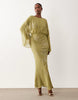 embroidered maxi dress in green olive
