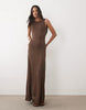 Mango cowl back sheer maxi dress in brown