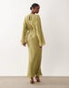 embroidered maxi dress in green olive