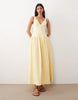 deep v neck dropped waist midi dress in lemon
