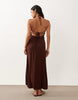 Miss Selfridge Petite linen blend halter neck maxi dress in chocolate