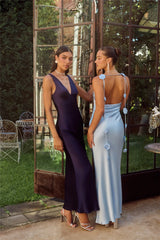 The Isabeau Satin Maxi Dress Navy