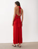 tie back halter neck midaxi dress in red