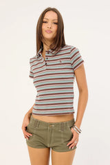 Rusty Dirtbag Cargo Low Rise Mini Denim Short Light Khaki