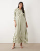 YAS maxi shirt dress in white and oil green stripes
