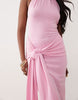 South Beach halterneck maxi dress with wrap waist in baby pink