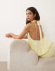 TFNC slinky high neck halter detail backless maxi dress in lemon