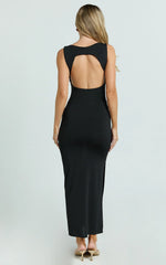 Gail Midi Dress - Jersey Scoop Neck Open Back Bodycon Dress in Black