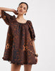 frill sleeve trapeze dress in leopard print