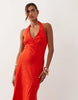broderie halter midi dress in red