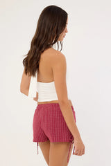 Luck & Trouble Andie Elasticated Tie Short Burgundy Check