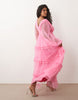 Lace & Beads Plus tulle plunge neck ruffle trim tiered maxi dress in pink