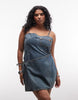 COLLUSION Plus denim wrap dress in mid wash