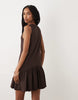 sleeveless mini dress with bubble hem in chocolate