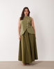 Curve linen blend vest maxi dress with poplin skirt in olive