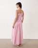 shirred cotton poplin maxi sundress with dropped waist in pink stripes