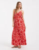 PIECES wrap detail cami plisse maxi dress in pink and red floral print