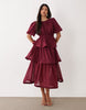 YAS premium volume tiered maxi dress in burgundy