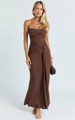 Aria Midi Dress - Strapless Tie Waist Dress in Chocolate