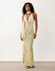 satin scarf cowl neck maxi dress in plaid