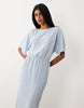 YAS plisse waisted midi dress with silver foil spot print in baby blue