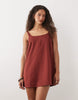 scoop neck shift mini sundress in rust